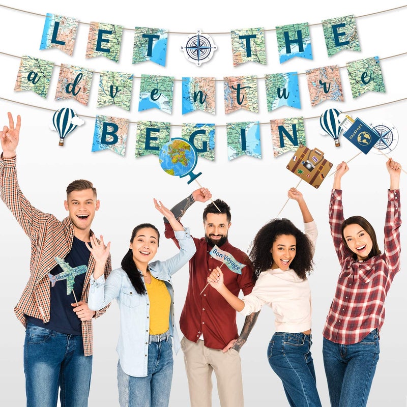 Yaaaaasss! 52 PCS Travel Themed Party Decorations Set Let the Adventure Begin Banner Centerpieces Sticks Hanging Swirls for Bon Voyage Retirement Farewell Party World Awaits Birthday Baby Shower Decor Supplie - Image 2